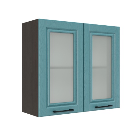 Шкаф верхний со стеклом ШВС 800 Корпус: ЛДСП венге 16мм; фасад: фрезеровка Барселона, МДФ морское дерево 16мм