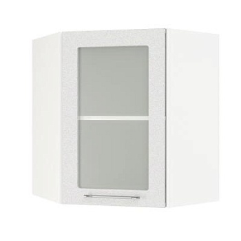 Шкаф верхний угловой со стеклом ШВУС 600 Корпус: ЛДСП белый 16мм; фасад: фрезеровка Олива, МДФ металлик белый 16мм Шкаф верхний угловой со стеклом ШВУС 600 Корпус: ЛДСП белый 16мм; фасад: фрезеровка Олива, МДФ металлик белый 16мм