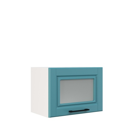 Шкаф верхний горизонтальный со стеклом ШВГС 500 Корпус: ЛДСП белый 16мм; фасад: фрезеровка Барселона, МДФ морское дерево 16мм