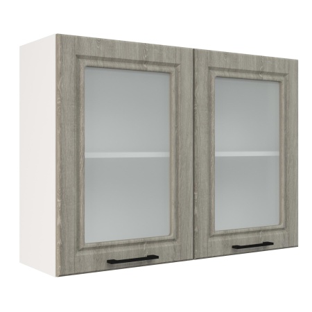 Шкаф верхний со стеклом ШВС 1000 Корпус: ЛДСП белый 16мм; фасад: фрезеровка Барселона, МДФ седой клен 16мм