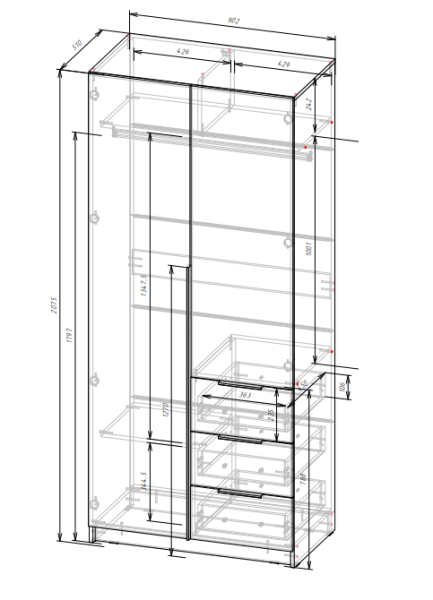 ВЕНТУРО Шкаф ШК-001 (2-ств, с ящиками) Корпус - Кашемир 2,75