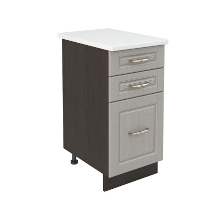 Шкаф нижний с ящиками ШН3Я 400 Корпус: ЛДСП венге 16мм; фасад: фрезеровка Лондон, МДФ дуб графит 16мм