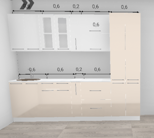 Кухня Олива Глянец шоколад / Глянец белый (верх) 2,6 м (с закрытым пеналом 600) (4569)