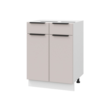 Шкаф нижний с ящиками ШН2Я 600 Корпус: ЛДСП белый 16мм; фасад: фрезеровка Оливия, МДФ сиена тауп 16 мм