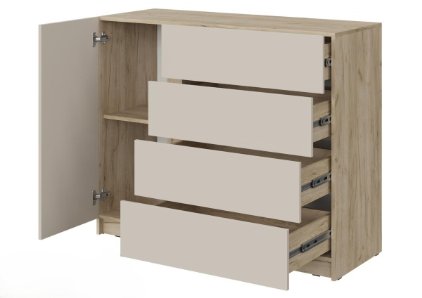 БОСТОН Комод КМ-001 (ЛДСП Комплект) Корпус - Дуб Крафт серый  Фасад ЛДСП - Кашемир 5981 BS