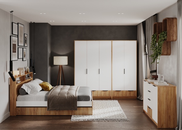 ИВИС Комод КМ-002 Корпус - Дуб Крафт золотой К003  Фасад ЛДСП - Белый (Гладкий)