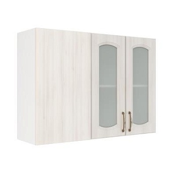 Шкаф верхний угловой со стеклом ШВУПС 1000 Корпус: ЛДСП белый 16мм; фасад: фрезеровка Гренада, МДФ сандал 16мм