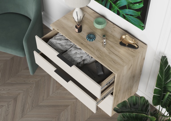 БОХО Комод КМ-001 Корпус - Дуб Крафт серый  Фасад ЛДСП - Кашемир 5981 BS