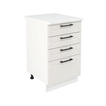 Шкаф нижний с ящиками ШНЯ 500 Корпус: ЛДСП белый 16мм; фасад: фрезеровка Кельн, МДФ софт айвори 16 мм