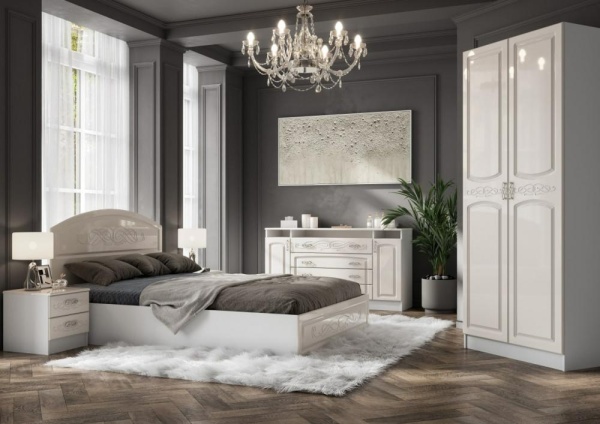 мс для спальни Венеция КР-080, РАСПРОДАЖА белый/жемчуг