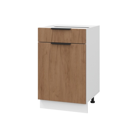 Шкаф нижний с ящиком ШН1Я 500 Корпус: ЛДСП белый 16мм; фасад: фрезеровка Оливия, ЛДСП дуб крафт табачный 16 мм