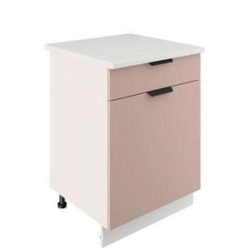 Шкаф нижний с ящиком ШН1Я 600 Корпус: ЛДСП белый 16мм; фасад: фрезеровка Норд, МДФ софт какао 16 мм