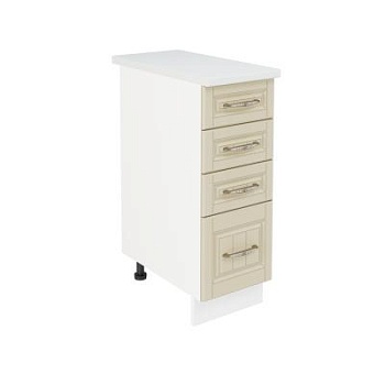 Шкаф нижний с ящиками ШНЯ 300 Корпус: ЛДСП белый 16мм; фасад: фрезеровка Лондон, МДФ дуб крем 16мм