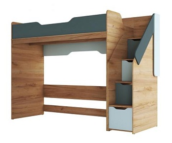 RICH Кровать - чердак КР-001 (сп.место 0.8 х 2.0 м) Дуб Крафт золотой / Кенди U9114 (УД) / Сумеречный голубой RICH Кровать - чердак КР-001 (сп.место 0.8 х 2.0 м) Дуб Крафт золотой / Кенди U9114 (УД) / Сумеречный голубой
