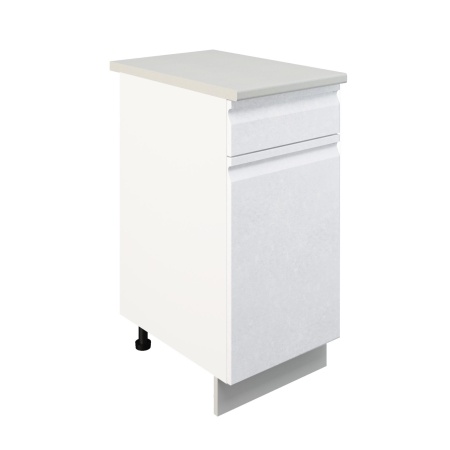 Шкаф нижний с ящиком ШН1Я 400 Корпус: ЛДСП белый 16мм; фасад: фрезеровка Бруклин, МДФ бетон белый 16мм