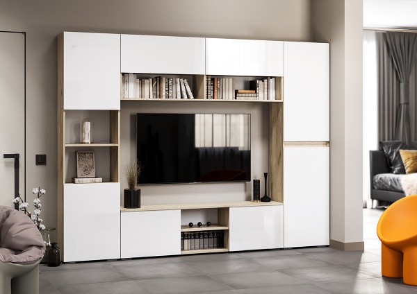 мс для гостиной Вирола ПО-500 Дуб крафт серый / Глянец белый