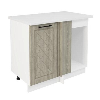 Шкаф нижний угловой  ШНУП 1000 Корпус: ЛДСП белый 16мм; фасад: фрезеровка Барселона, МДФ седой клен 16мм