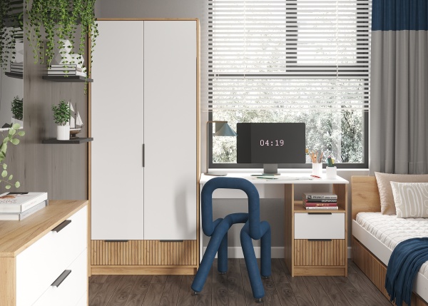 ИВИС Стол письменный СП-001 Корпус - Дуб Крафт золотой К003  Фасад ЛДСП - Белый (Гладкий)