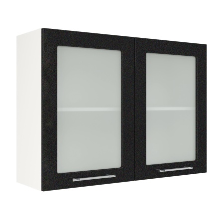 Шкаф верхний со стеклом ШВС 1000 Корпус: ЛДСП белый 16мм; фасад: фрезеровка Олива, МДФ металлик черный 16мм