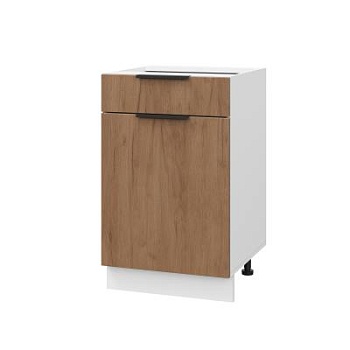 Шкаф нижний с ящиком ШН1Я 500 Корпус: ЛДСП белый 16мм; фасад: фрезеровка Оливия, ЛДСП дуб крафт табачный 16 мм