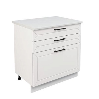 Шкаф нижний с ящиками ШН3Я 800 Корпус: ЛДСП белый 16мм; фасад: фрезеровка Кельн, МДФ софт даймонд 16мм