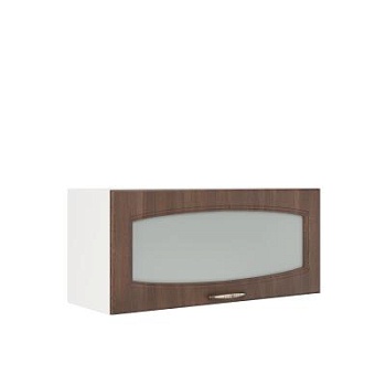 Шкаф верхний горизонтальный со стеклом ШВГС 800 Корпус: ЛДСП белый 16мм; фасад: фрезеровка Гренада, МДФ бразильский орех 16мм