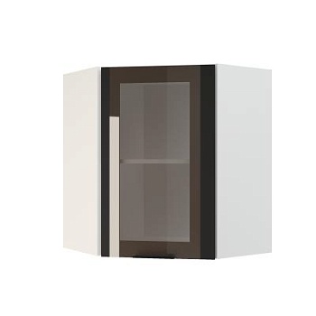 Шкаф верхний угловой со стеклом ШВУС 600 Корпус: ЛДСП белый 16мм; фасад: фрезеровка Норд, МДФ софт черный 16 мм Шкаф верхний угловой со стеклом ШВУС 600 Корпус: ЛДСП белый 16мм; фасад: фрезеровка Норд, МДФ софт черный 16 мм