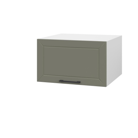 Шкаф верхний  антресоль ШВА 600 Корпус: ЛДСП белый 16мм; фасад: фрезеровка Кельн, МДФ софт лайт хаки 16 мм