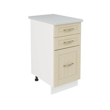 Шкаф нижний с ящиками ШН3Я 400 Корпус: ЛДСП белый 16мм; фасад: фрезеровка Лондон, МДФ дуб крем 16мм