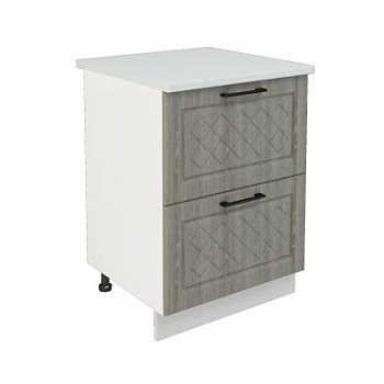 Шкаф нижний с ящиками ШНГ2Я 600 Корпус: ЛДСП белый 16мм; фасад: фрезеровка Барселона, МДФ седой клен 16мм