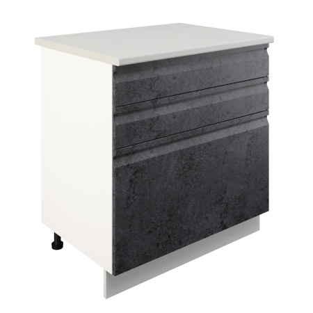 Шкаф нижний с ящиками ШН3Я 800 Корпус: ЛДСП белый 16мм; фасад: фрезеровка Бруклин, МДФ бетон черный 16мм