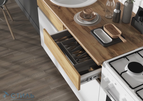 КВИК-СТЕП Кухня 1.2 м. Корпус - Дуб Крафт золотой К003  Фасад ЛДСП - Белый (Шагрень)