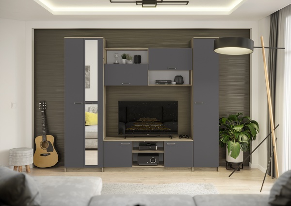 гостиная Герда дуб крафт серый/серый графит