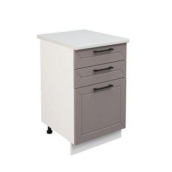 Шкаф нижний с ящиками ШН3Я 500 Корпус: ЛДСП белый 16мм; фасад: фрезеровка Кельн, МДФ софт тоффи 16мм