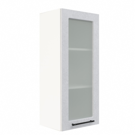 Шкаф верхний со стеклом (премьер) ШВС 400Н Корпус: ЛДСП белый 16мм; фасад: фрезеровка Нувель, МДФ бетон белый 16мм