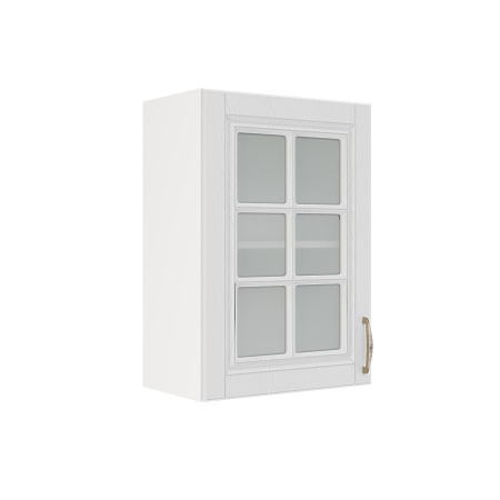 Шкаф верхний со стеклом ШВС 500 Корпус: ЛДСП белый 16мм; фасад: фрезеровка Лондон, МДФ дуб белый 16мм