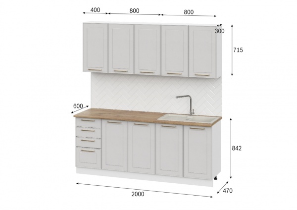 Кухня Милена 2,0м Белый / Белый арт