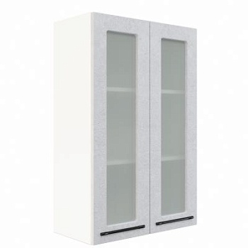Шкаф верхний со стеклом (премьер) ШВС 600Н Корпус: ЛДСП белый 16мм; фасад: фрезеровка Нувель, МДФ бетон белый 16мм