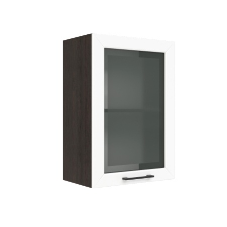 Шкаф верхний со стеклом ШВС 500 Корпус: ЛДСП венге 16мм; фасад: фрезеровка Кельн, МДФ софт даймонд 16мм