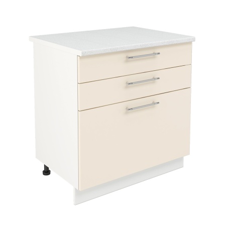 Шкаф нижний с ящиками ШН3Я 800 Корпус: ЛДСП белый 16мм; фасад: фрезеровка Олива, МДФ глянец ваниль 16мм