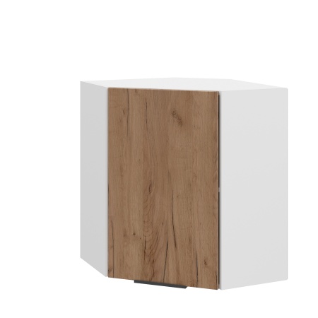 Шкаф верхний угловой ШВУ 600 Корпус: ЛДСП белый 16мм; фасад: фрезеровка Оливия, ЛДСП дуб крафт табачный 16 мм