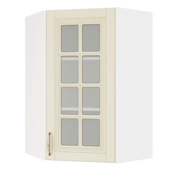 Шкаф верхний угловой (премьер)  ШВУС 600Н Корпус: ЛДСП белый 16мм; фасад: фрезеровка Лондон, МДФ дуб крем 16мм