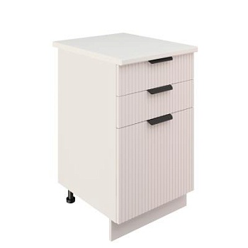 Шкаф нижний с ящиками ШН3Я 500 Корпус: ЛДСП белый 16мм; фасад: фрезеровка Норд Line, МДФ софт даймонд 16 мм