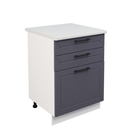Шкаф нижний с ящиками ШН3Я 600 Корпус: ЛДСП белый 16мм; фасад: фрезеровка Кельн, МДФ софт смок 16мм