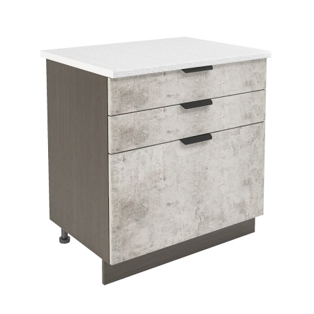 Шкаф нижний с ящиками ШН3Я 800 Корпус: ЛДСП венге 16мм; фасад: фрезеровка Норд, МДФ камень беж 16 мм