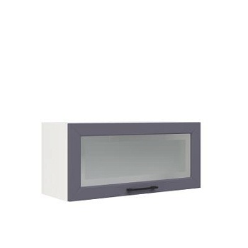 Шкаф верхний горизонтальный со стеклом ШВГС 800 Корпус: ЛДСП белый 16мм; фасад: фрезеровка Кельн, МДФ софт смок 16мм