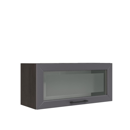 Шкаф верхний горизонтальный со стеклом ШВГС 800 Корпус: ЛДСП венге 16мм; фасад: фрезеровка Кельн, МДФ софт смок 16мм