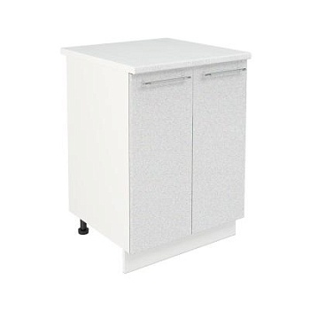 Шкаф нижний ШН 600 Корпус: ЛДСП белый 16мм; фасад: фрезеровка Олива, МДФ металлик белый 16мм