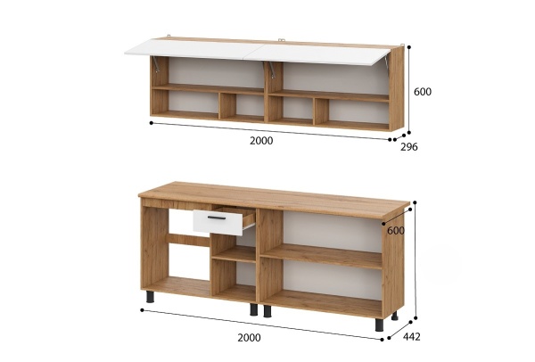 Кухонный гарнитур "Монако" (2м) (Серия 2) Дуб Золотой/Белый матовый/Дуб Вотан