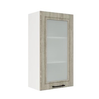 Шкаф верхний со стеклом (премьер) ШВС 500Н Корпус: ЛДСП белый 16мм; фасад: фрезеровка Барселона, МДФ седой клен 16мм